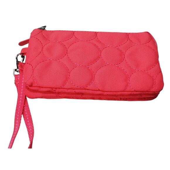Thirty One 31 Vary You Wristlet Pink Quilted Dots Zip Wallet Card Holder - Picture 1 of 16